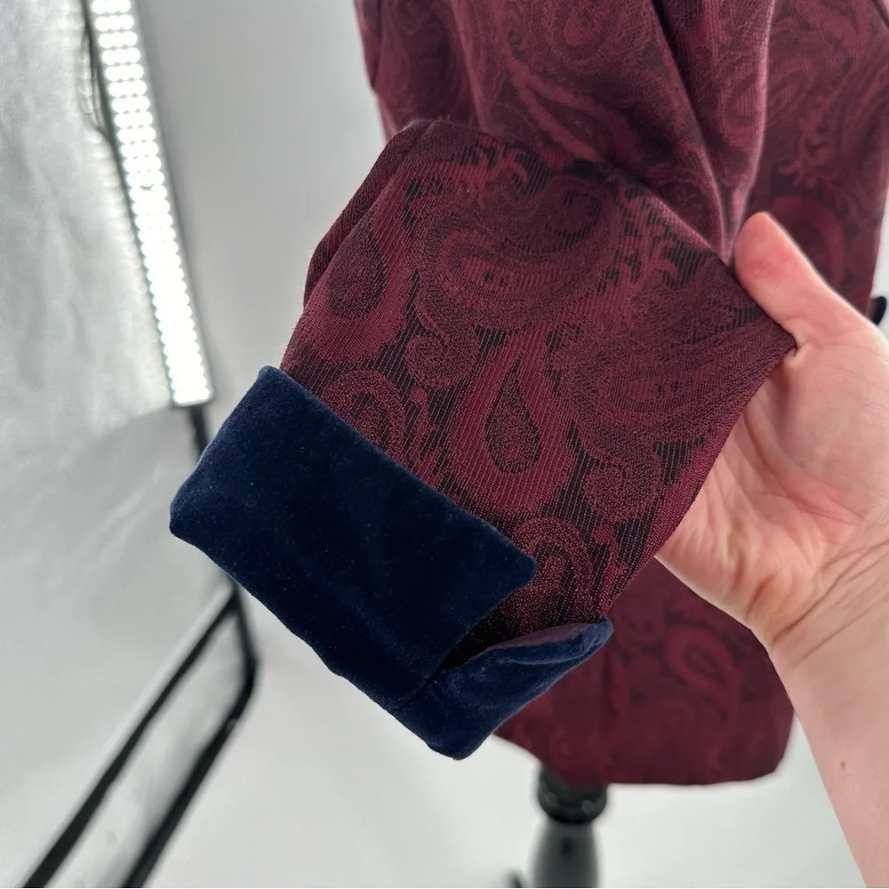 Jessica Howard blazer size 4 burgundy navy velvet paisley double breasted 90s